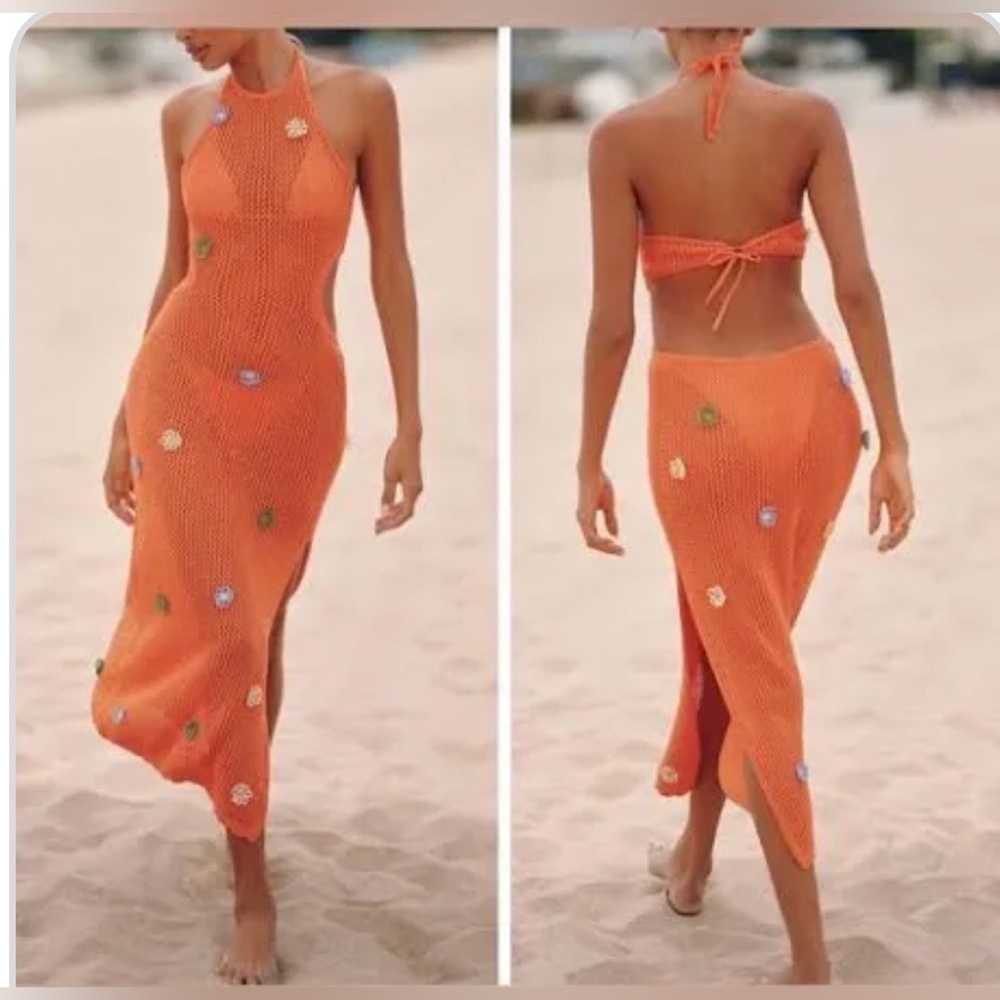 Anthropologie CELANDINE CROCHET HALTER COVER-UP DRESS XL summer resort vacay NWT - Picture 1 of 10